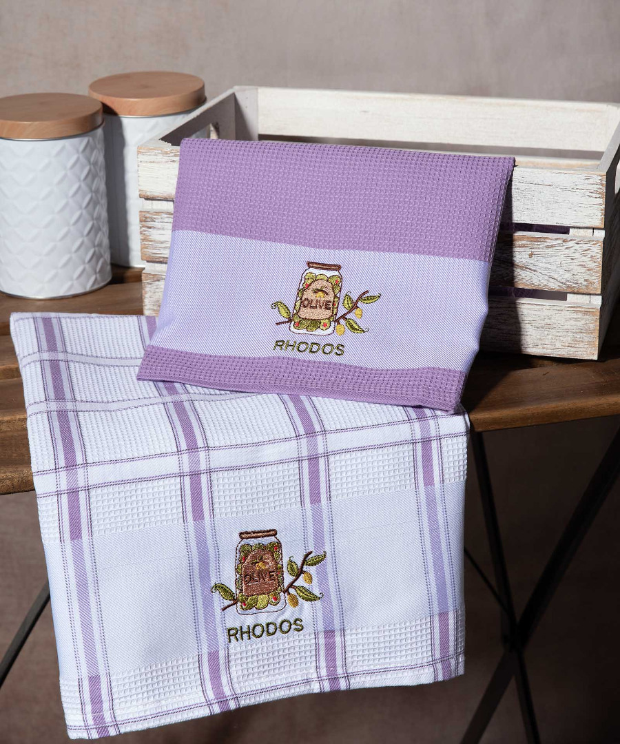 Σετ 2 τεμαχίων ποτηρόπανα (50cm x 70cm) βάζο λιλά RHODES