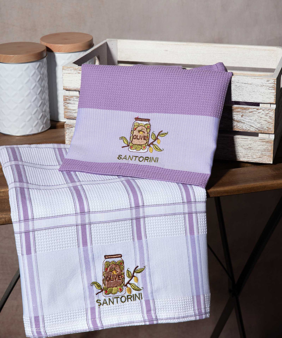 Σετ 2 τεμαχίων ποτηρόπανα (50cm x 70cm) βάζο λιλά SANTORINI