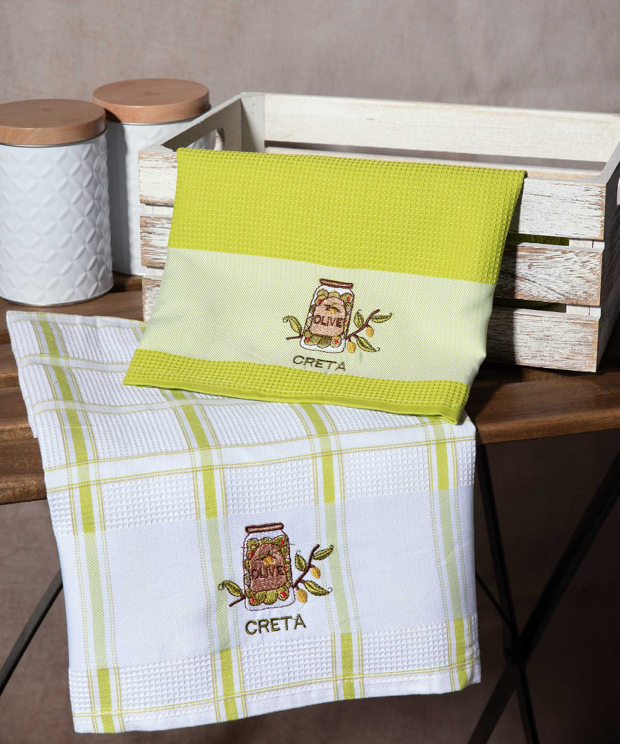 Σετ 2 τεμαχίων ποτηρόπανα (50cm x 70cm) βάζο πράσινο CRETA
