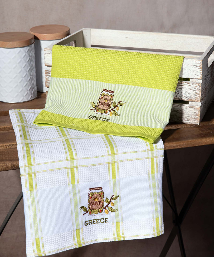 Σετ 2 τεμαχίων ποτηρόπανα (50cm x 70cm) βάζο πράσινο GREECE