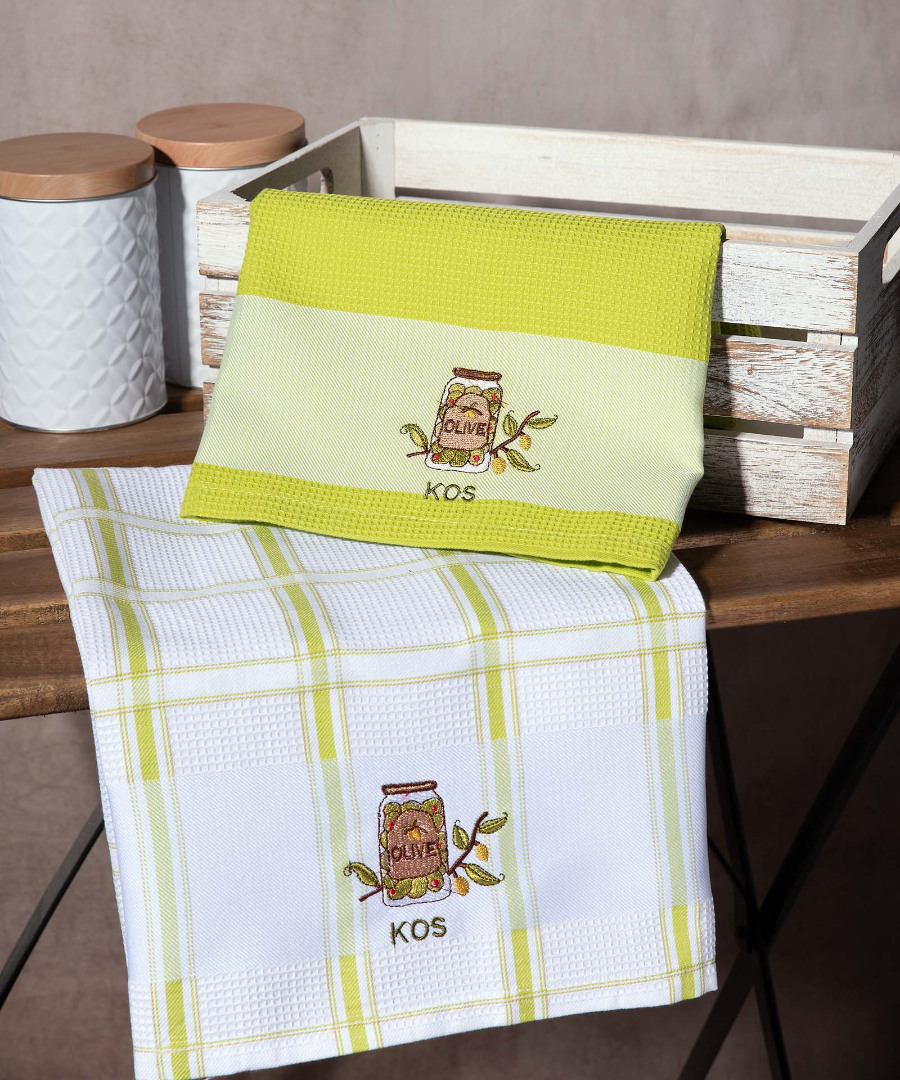 Σετ 2 τεμαχίων ποτηρόπανα (50cm x 70cm) βάζο πράσινο KOS