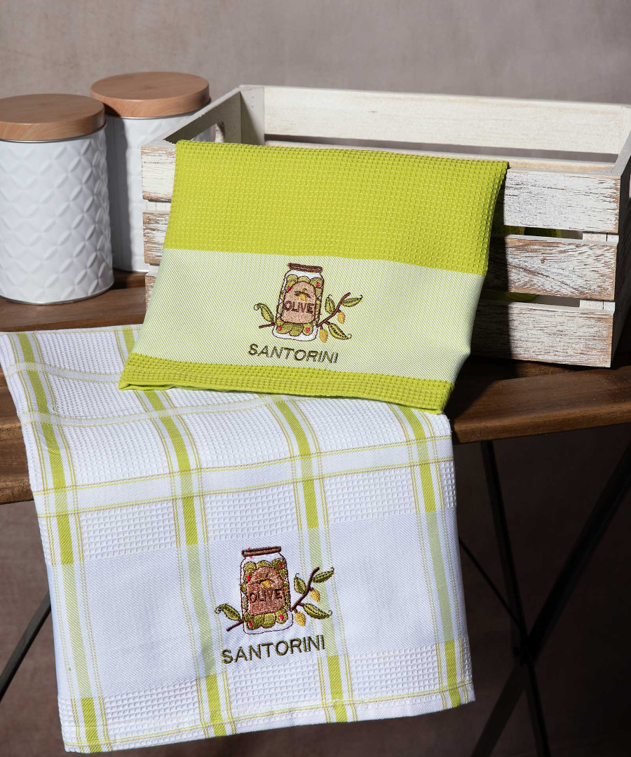 Σετ 2 τεμαχίων ποτηρόπανα (50cm x 70cm) βάζο πράσινο SANTORINI