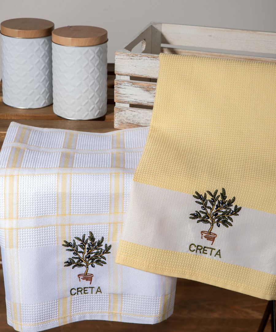 Σετ 2 τεμαχίων ποτηρόπανα (50cm x 70cm) γλάστρα κίτρινο CRETA