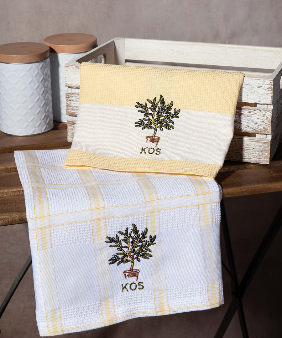 Σετ 2 τεμαχίων ποτηρόπανα (50cm x 70cm) γλάστρα κίτρινο KOS