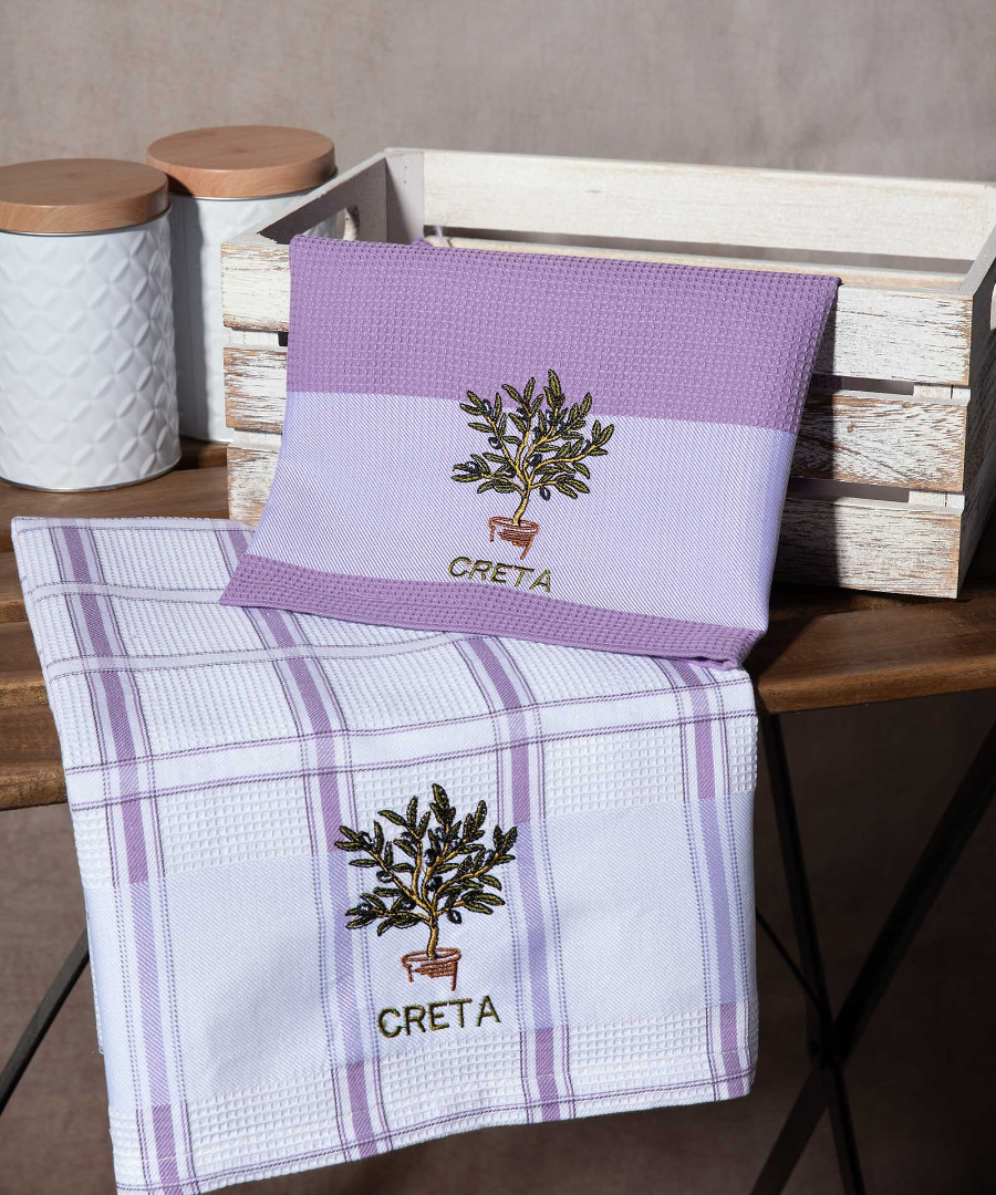 Σετ 2 τεμαχίων ποτηρόπανα (50cm x 70cm) γλάστρα λιλά CRETA