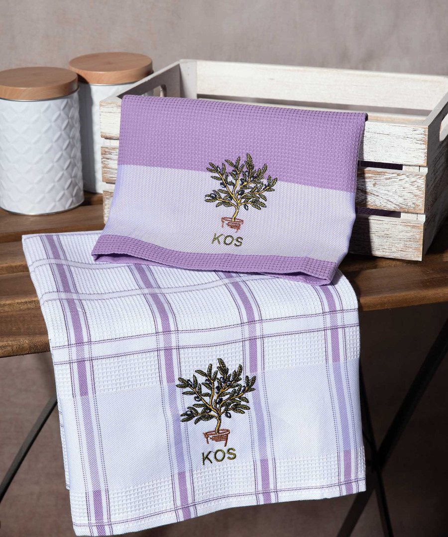 Σετ 2 τεμαχίων ποτηρόπανα (50cm x 70cm) γλάστρα λιλά KOS
