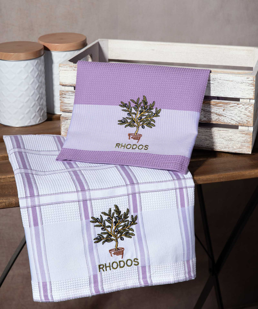 Σετ 2 τεμαχίων ποτηρόπανα (50cm x 70cm) γλάστρα λιλά RHODES