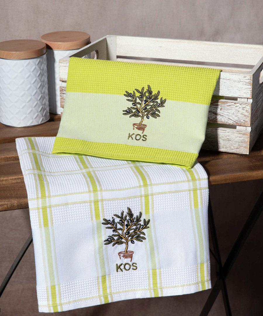 Σετ 2 τεμαχίων ποτηρόπανα (50cm x 70cm) γλάστρα πράσινο KOS