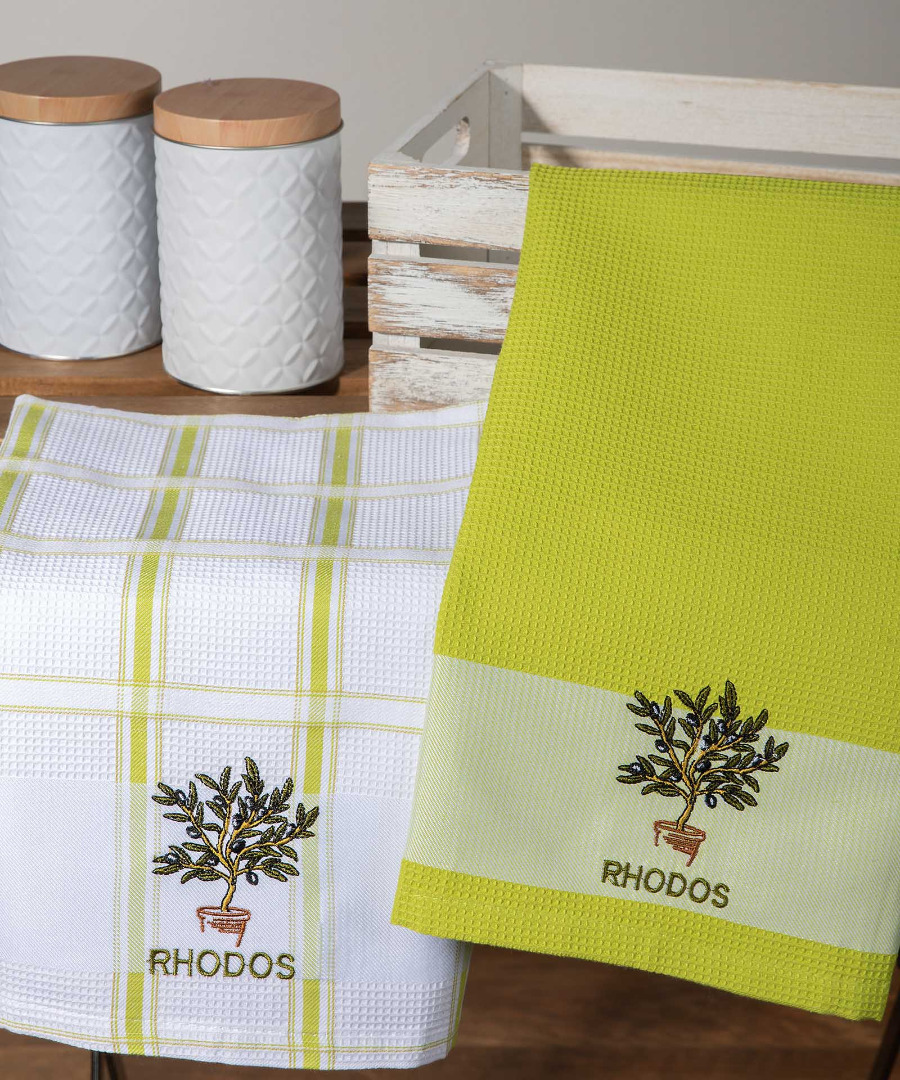 Σετ 2 τεμαχίων ποτηρόπανα (50cm x 70cm) γλάστρα πράσινο RHODES