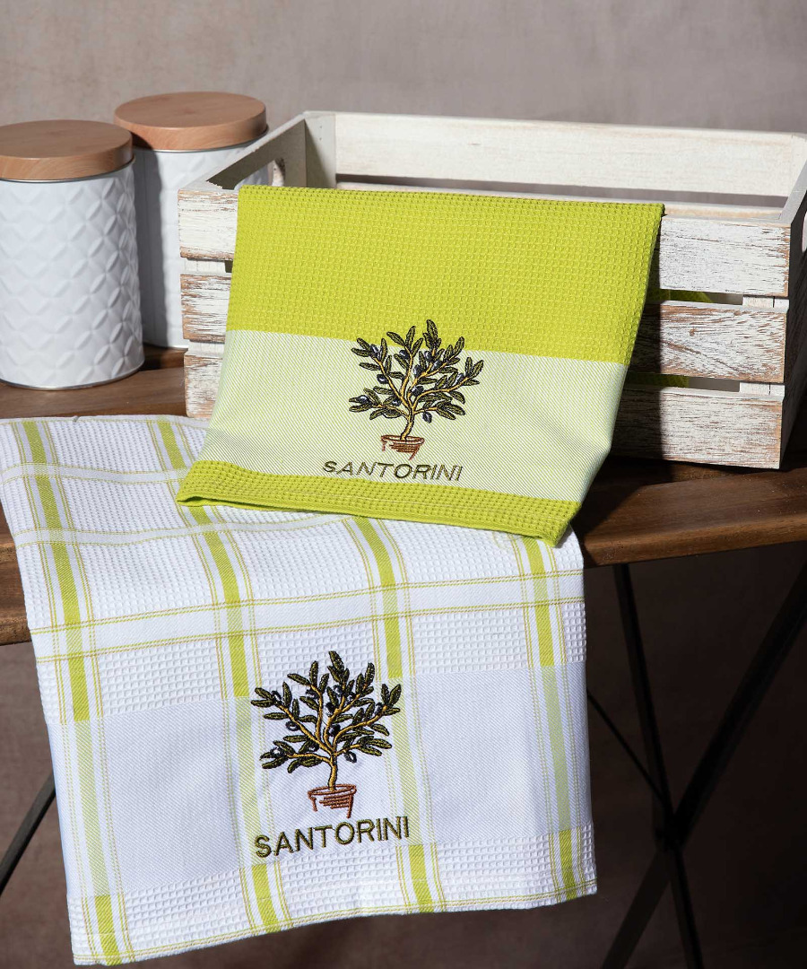 Σετ 2 τεμαχίων ποτηρόπανα (50cm x 70cm) γλάστρα πράσινο SANTORINI