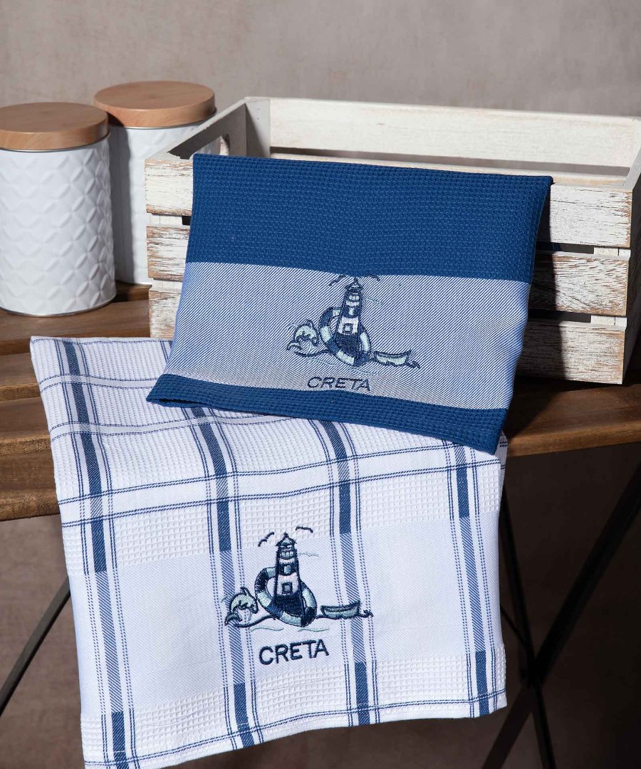 Σετ 2 τεμαχίων ποτηρόπανα (50cm x 70cm) μπλέ φάρος CRETA