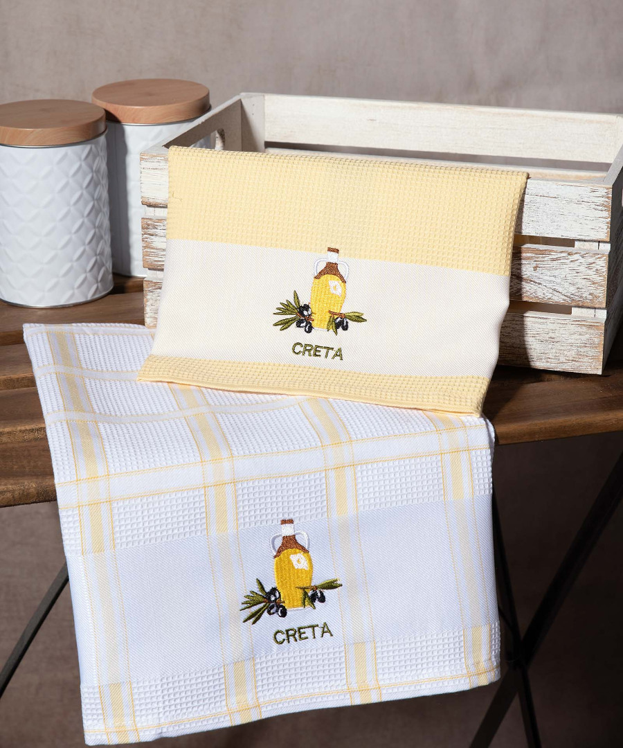 Σετ 2 τεμαχίων ποτηρόπανα (50cm x 70cm) μπουκάλι κίτρινο CRETA