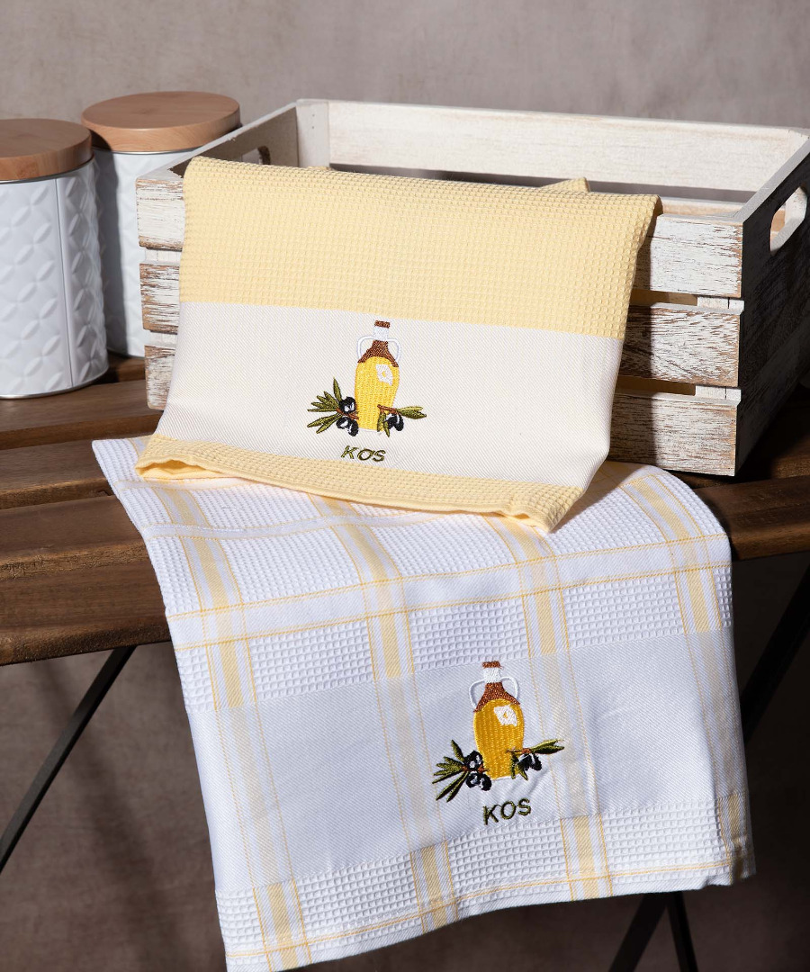 Σετ 2 τεμαχίων ποτηρόπανα (50cm x 70cm) μπουκάλι κίτρινο KOS