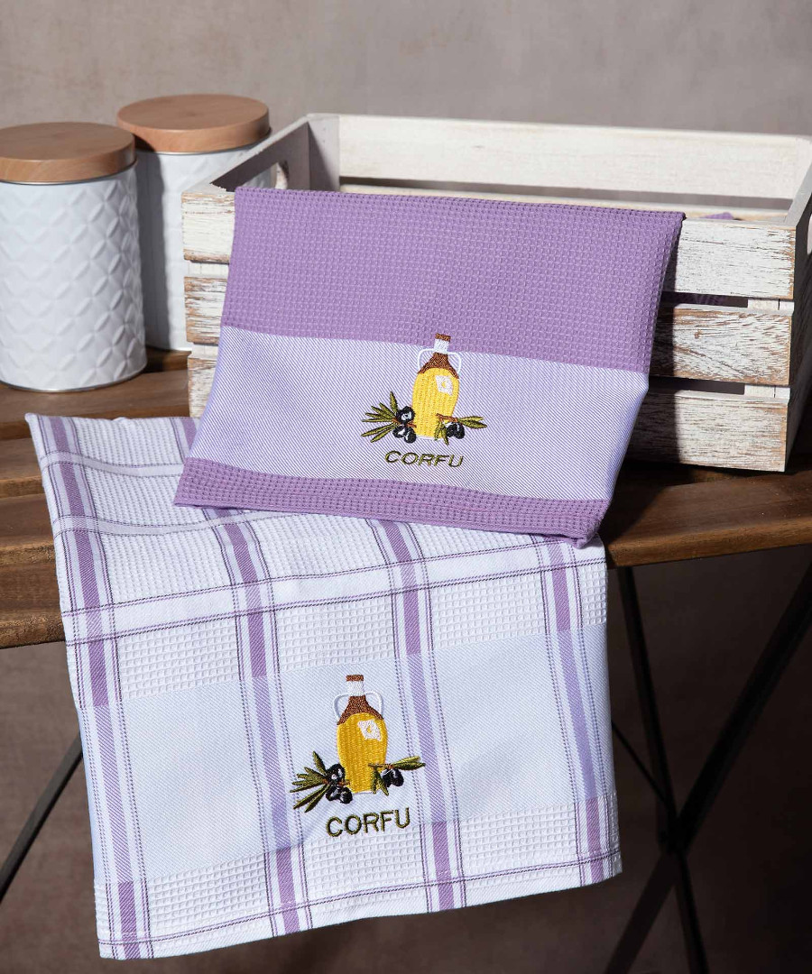 Σετ 2 τεμαχίων ποτηρόπανα (50cm x 70cm) μπουκάλι λιλά CORFU