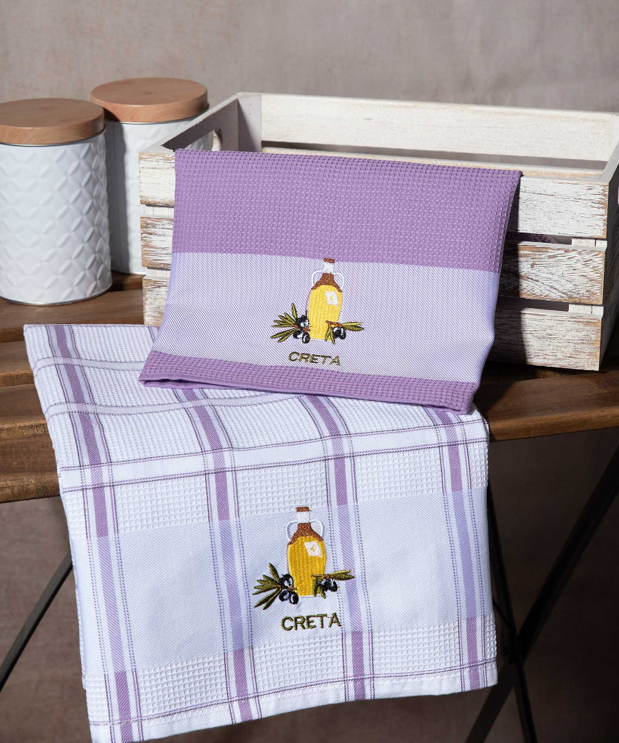 Σετ 2 τεμαχίων ποτηρόπανα (50cm x 70cm) μπουκάλι λιλά CRETA