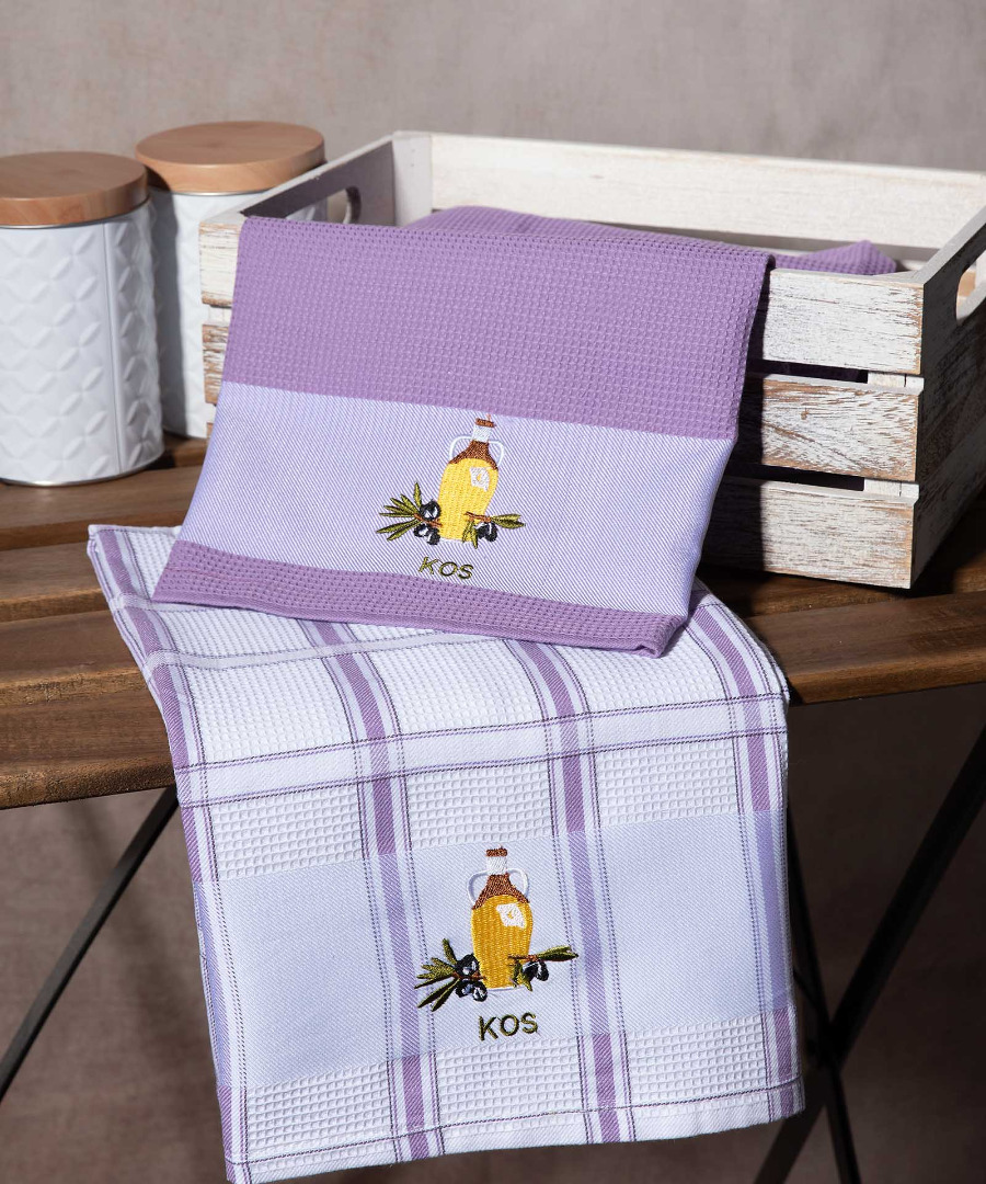 Σετ 2 τεμαχίων ποτηρόπανα (50cm x 70cm) μπουκάλι λιλά KOS