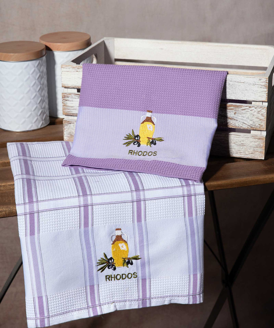 Σετ 2 τεμαχίων ποτηρόπανα (50cm x 70cm) μπουκάλι λιλά RHODES