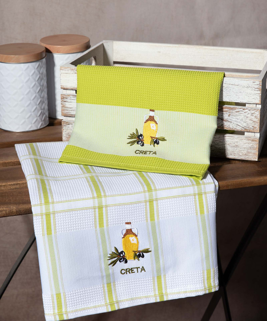 Σετ 2 τεμαχίων ποτηρόπανα (50cm x 70cm) μπουκάλι πράσινο CRETA