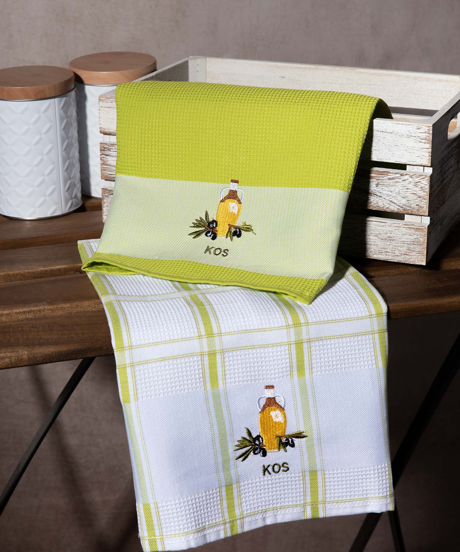 Σετ 2 τεμαχίων ποτηρόπανα (50cm x 70cm) μπουκάλι πράσινο KOS