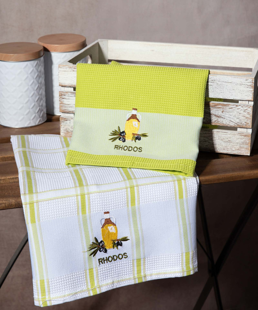 Σετ 2 τεμαχίων ποτηρόπανα (50cm x 70cm) μπουκάλι πράσινο RHODES