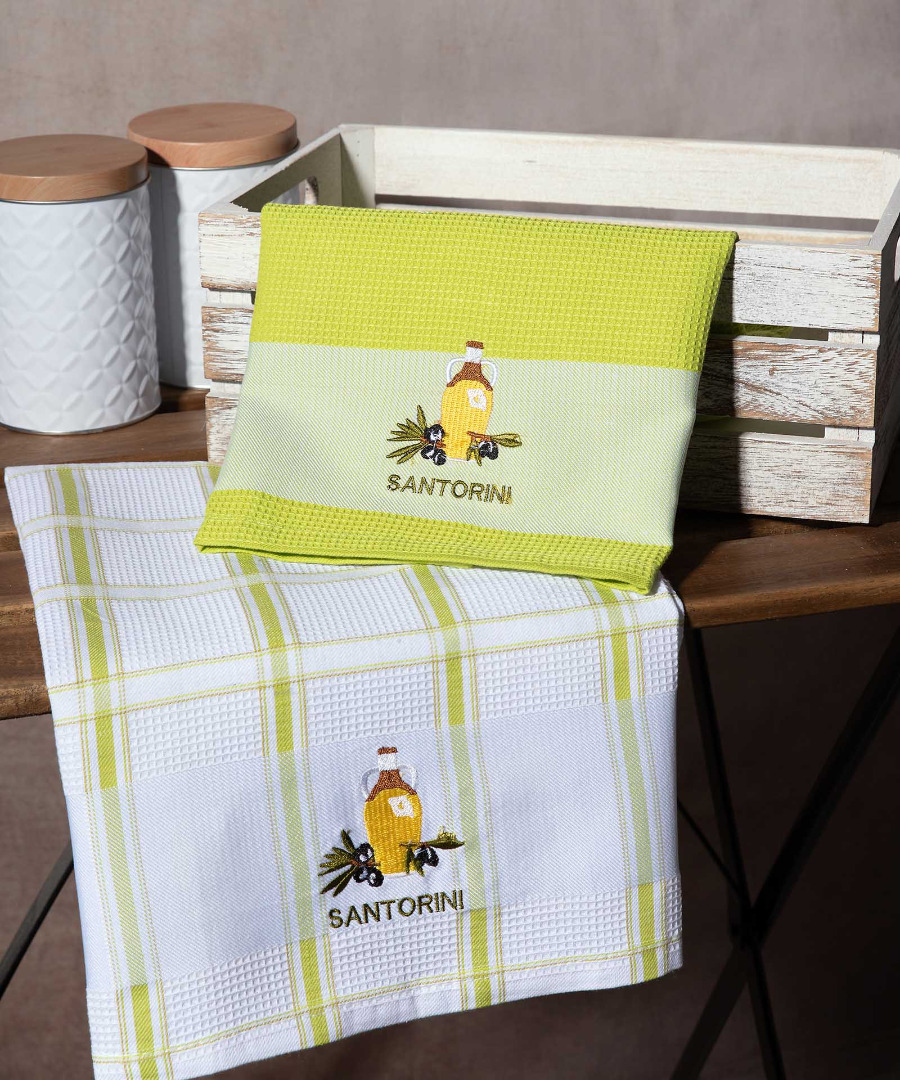 Σετ 2 τεμαχίων ποτηρόπανα (50cm x 70cm) μπουκάλι πράσινο SANTORINI