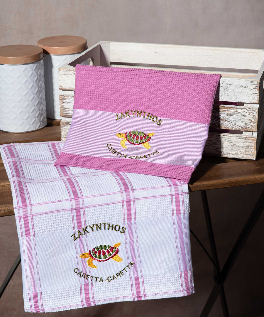 Σετ 2 τεμαχίων ποτηρόπανα (50cm x 70cm) ρόζ CARETA CARETA ZAKYNTHOS