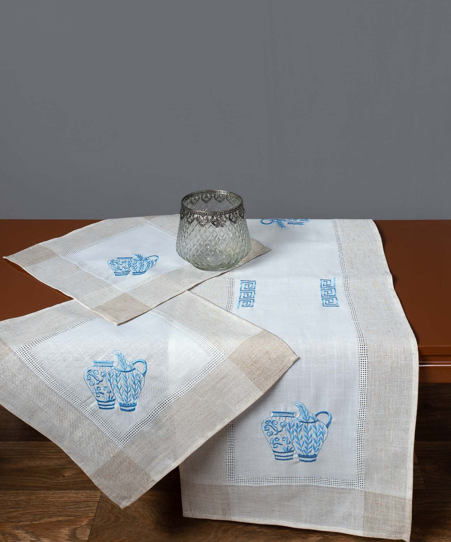 Τραπεζοκαρέ 3741 (135cm x 135cm) εκρού μπλέ