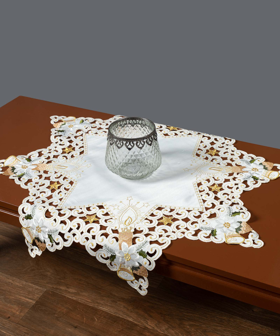 χριστουγεννιάτικο τραπεζοκαρέ (140cm x 140cm) 8213 star ivory