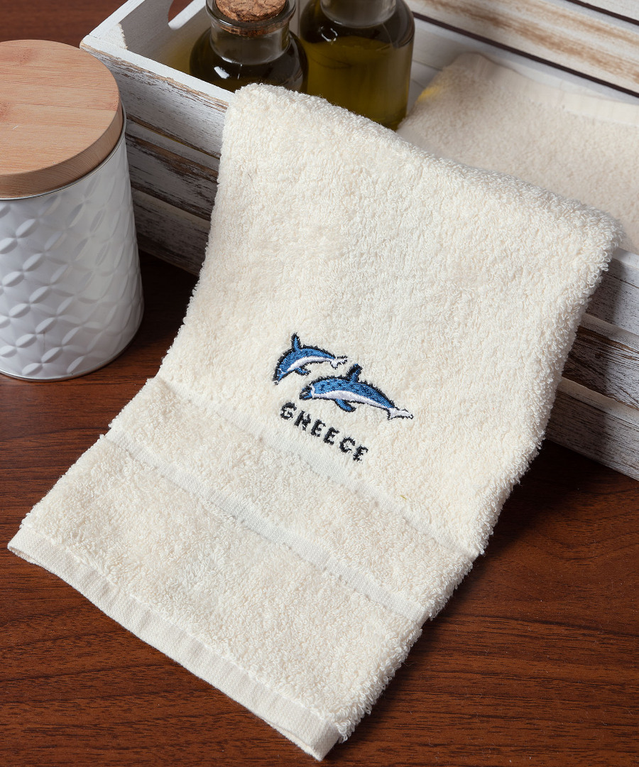 Δωδεκάδα πετσέτες χεριών (30cm x 50cm) ivory με δελφίνια GREECE