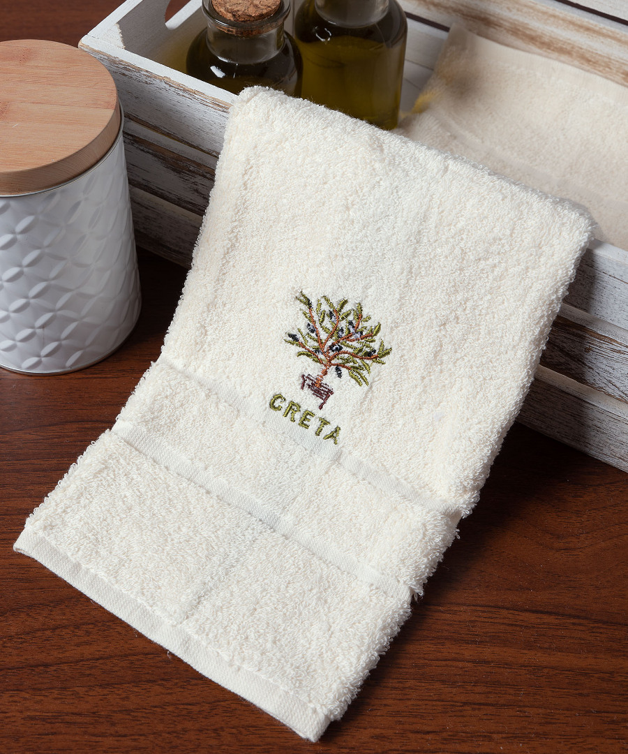 Δωδεκάδα πετσέτες χεριών (30cm x 50cm) ivory με γλάστρα ΚΡΗΤΗ
