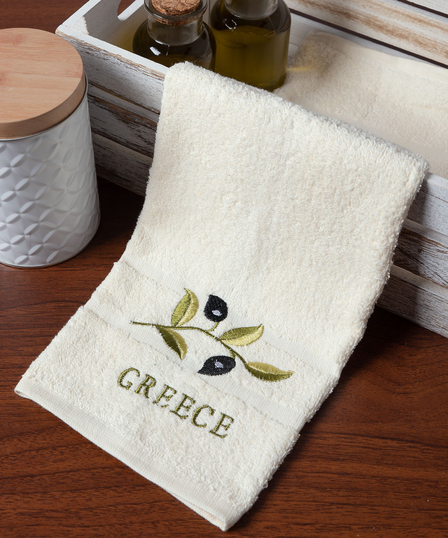 Δωδεκάδα πετσέτες χεριών (30cm x 50cm) ivory με κλαδί GREECE