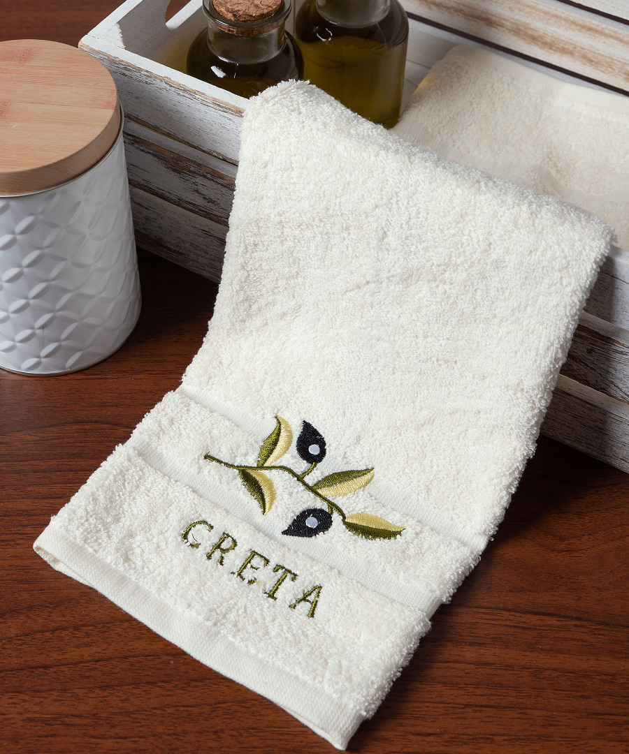 Δωδεκάδα πετσέτες χεριών (30cm x 50cm) ivory με κλαδί ΚΡΗΤΗ