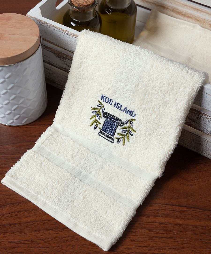 Δωδεκάδα πετσέτες χεριών (30cm x 50cm) ivory με μπλέ κίωνα ΚΩΣ