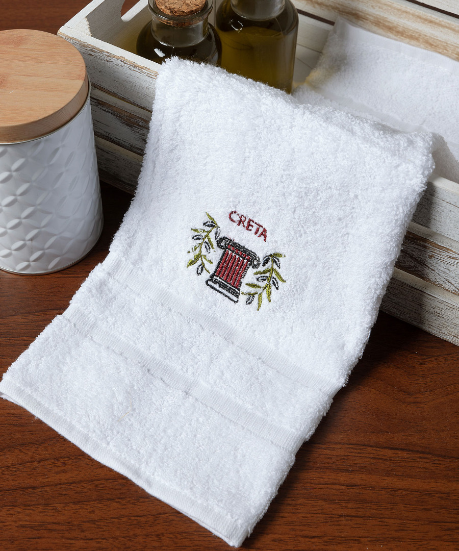 Δωδεκάδα πετσέτες χεριών (30cm x 50cm) λευκό με κόκκινο κίωνα ΚΡΗΤΗ