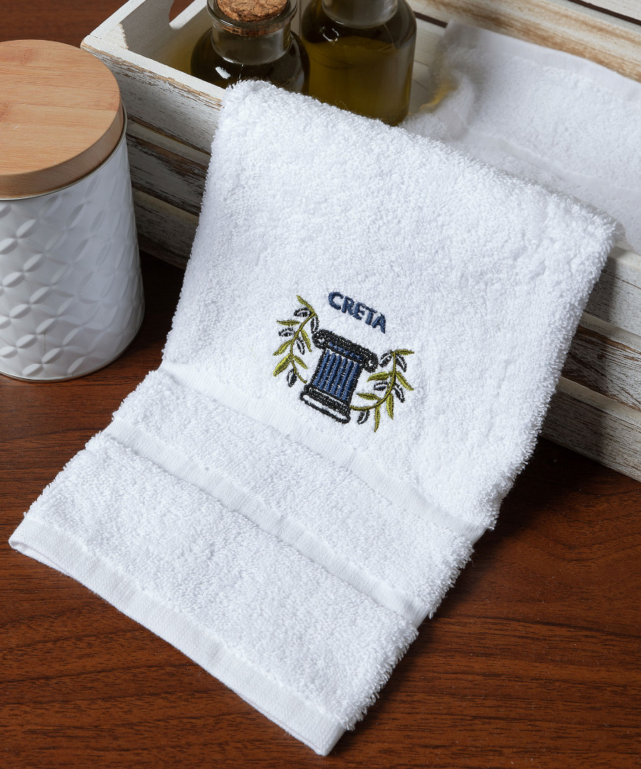 Δωδεκάδα πετσέτες χεριών (30cm x 50cm) λευκό με μπλέ κίωνα ΚΡΗΤΗ