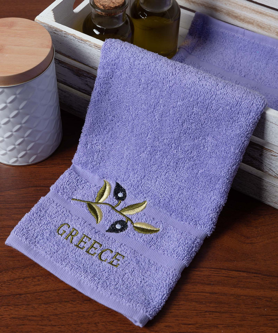 Δωδεκάδα πετσέτες χεριών (30cm x 50cm) λιλά με κλαδί GREECE