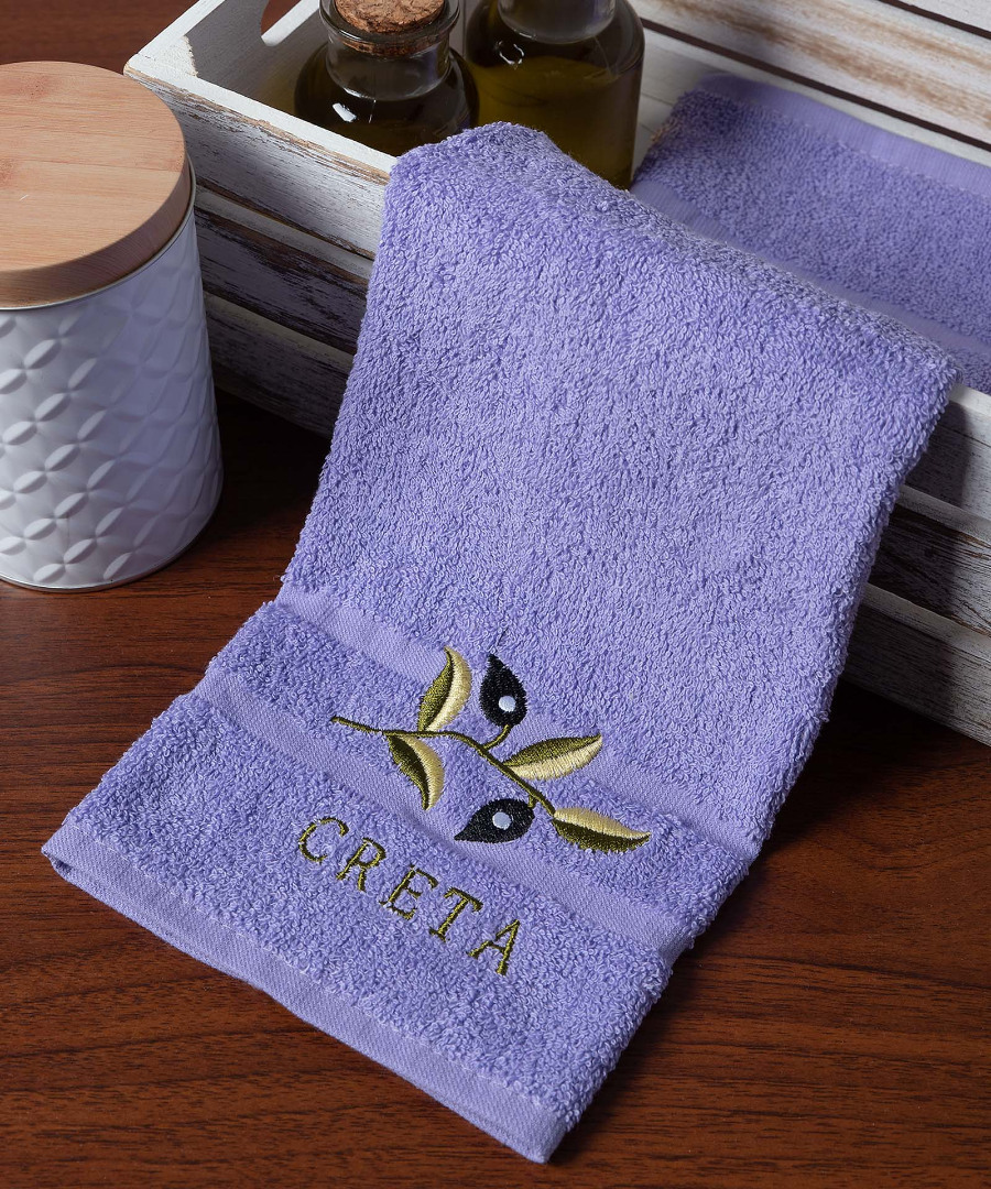 Δωδεκάδα πετσέτες χεριών (30cm x 50cm) λιλά με κλαδί ΚΡΗΤΗ