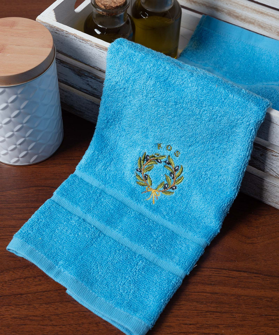 Δωδεκάδα πετσέτες χεριών (30cm x 50cm) μπλέ με στεφάνι ΚΩΣ
