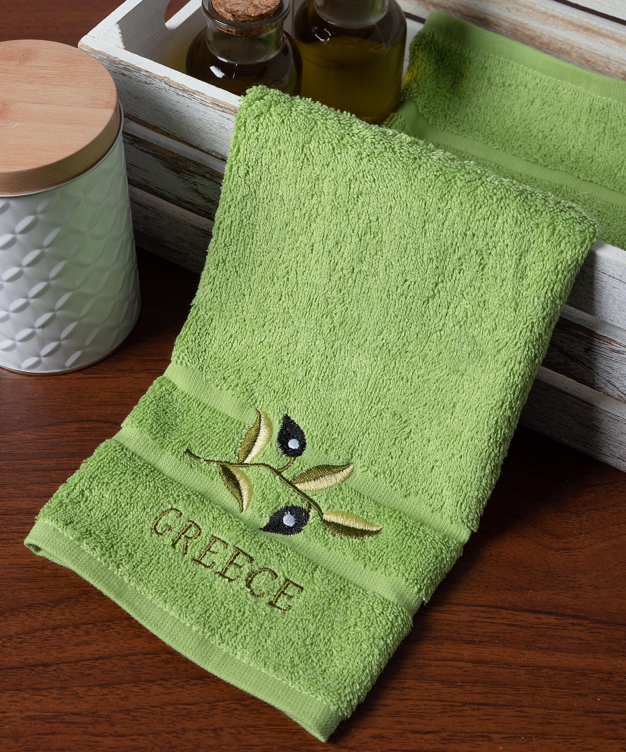 Δωδεκάδα πετσέτες χεριών (30cm x 50cm) πράσινο με κλαδί GREECE