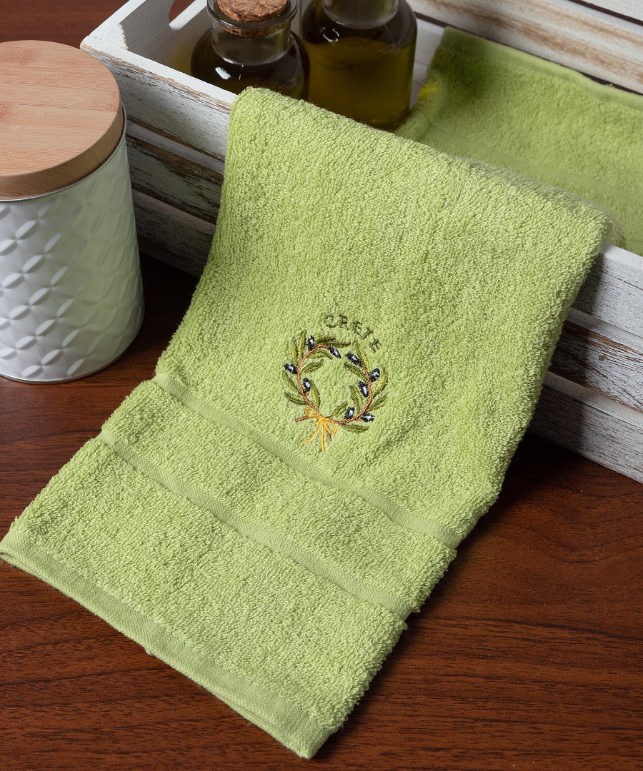 Δωδεκάδα πετσέτες χεριών (30cm x 50cm) πράσινο με στεφάνι ΚΡΗΤΗ