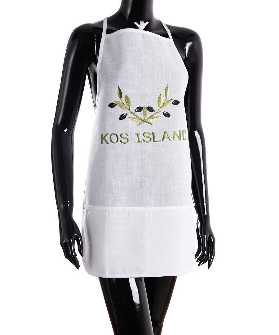 Ολόσωμη ποδιά BG23a (50cm x 70cm) λευκή χρωματιστή ελιά KOS