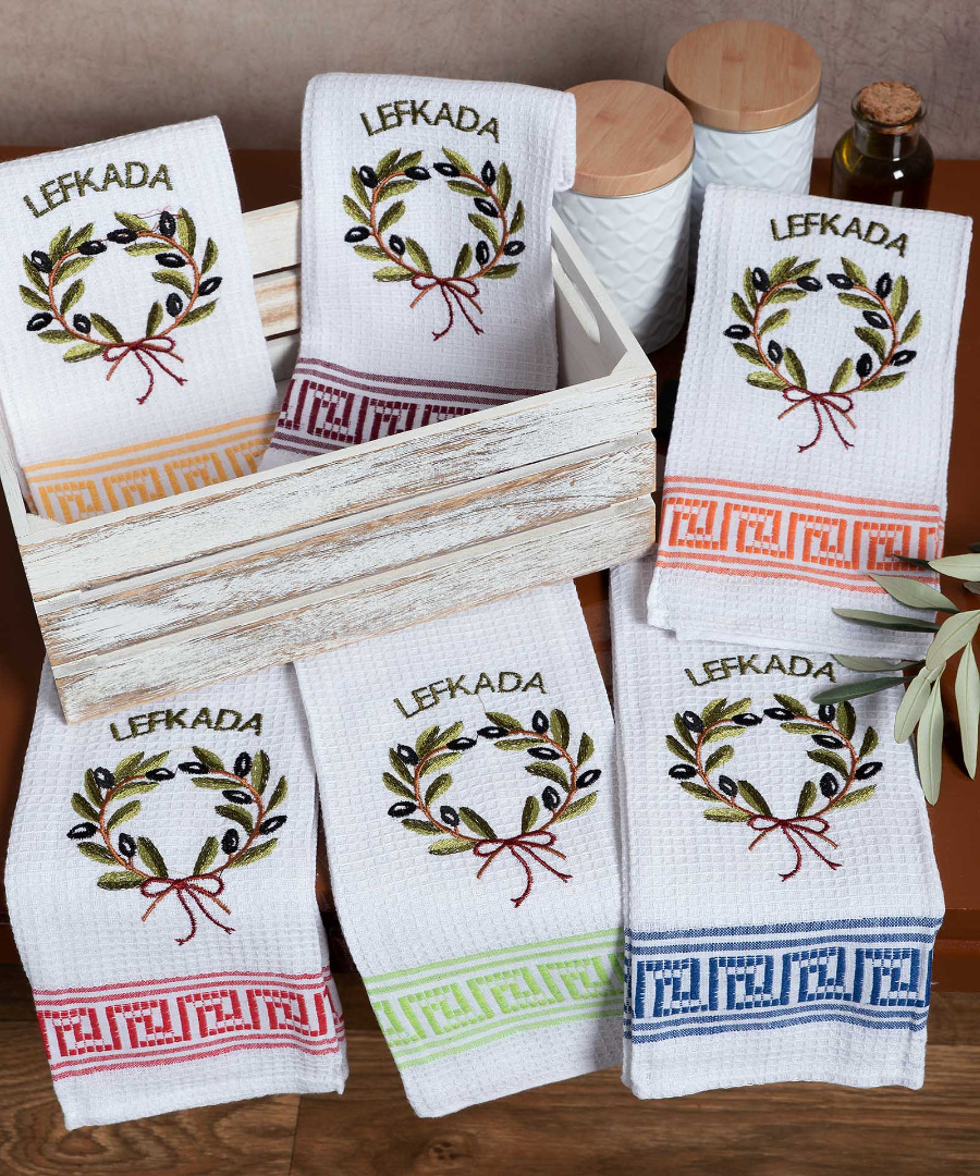 Σετ 12 τεμαχίων ποτηρόπανα (45cm x 65cm) στεφάνι LEFKADA
