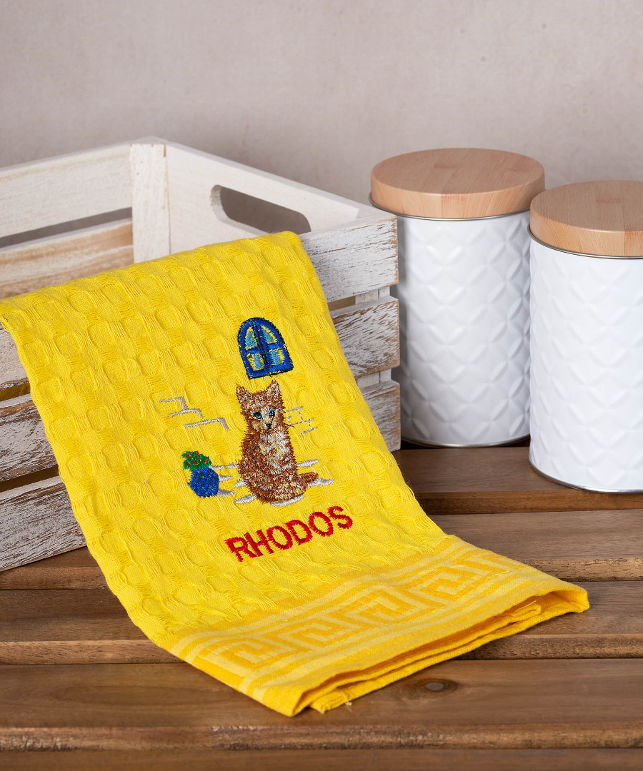 Σετ 12 τεμαχίων ποτηρόπανα γκοφρέ (50cm x 70cm) κίτρινο γάτα RHODES