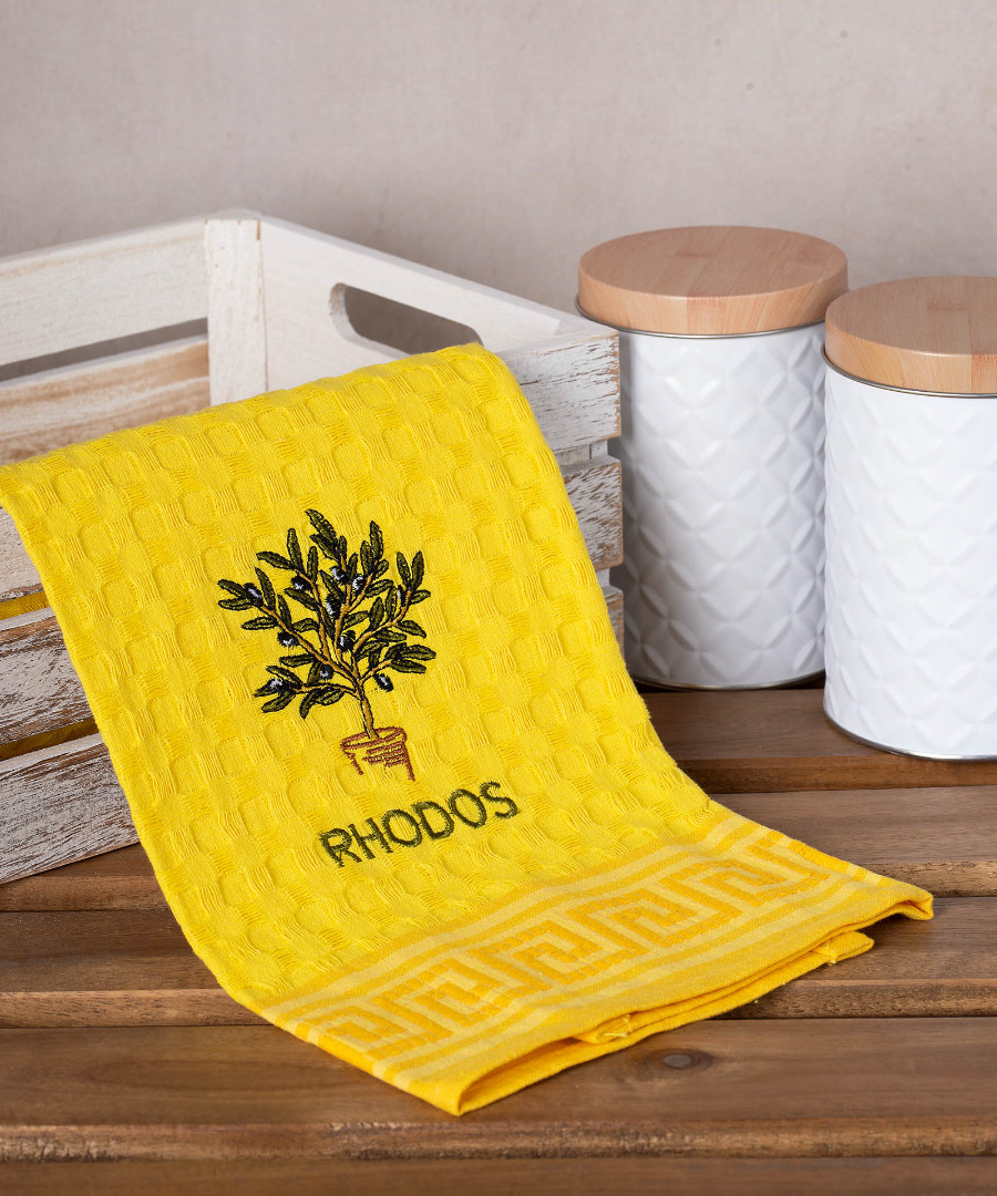 Σετ 12 τεμαχίων ποτηρόπανα γκοφρέ (50cm x 70cm) κίτρινο γλάστρα RHODES