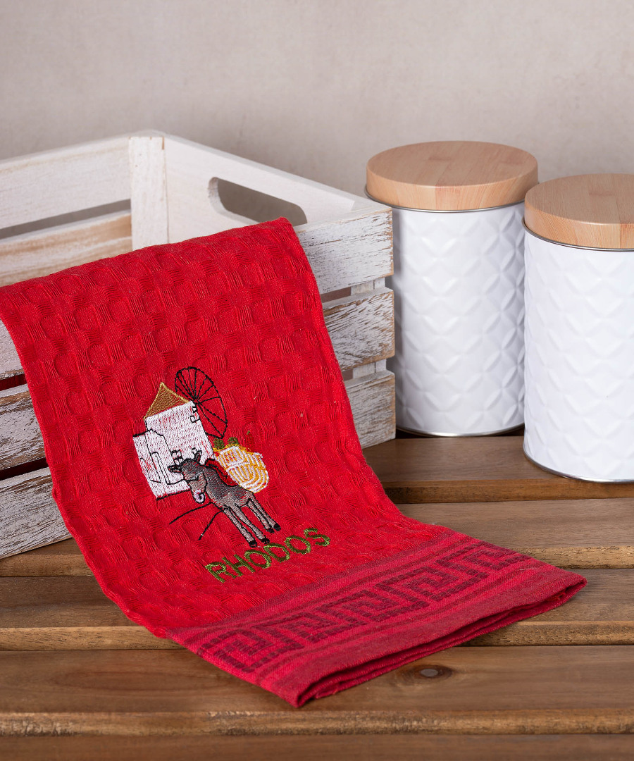 Σετ 12 τεμαχίων ποτηρόπανα γκοφρέ (50cm x 70cm) κόκκινο γάιδαρος RHODES