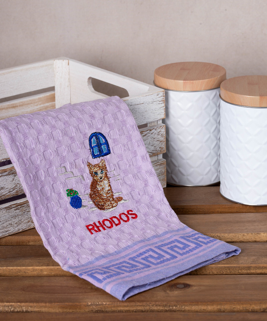 Σετ 12 τεμαχίων ποτηρόπανα γκοφρέ (50cm x 70cm) λιλά γάτα RHODES