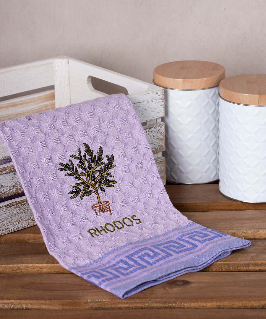 Σετ 12 τεμαχίων ποτηρόπανα γκοφρέ (50cm x 70cm) λιλά γλάστρα RHODES