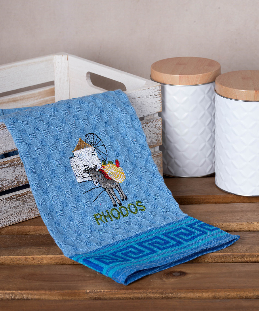Σετ 12 τεμαχίων ποτηρόπανα γκοφρέ (50cm x 70cm) μπλέ γαίδαρος RHODES