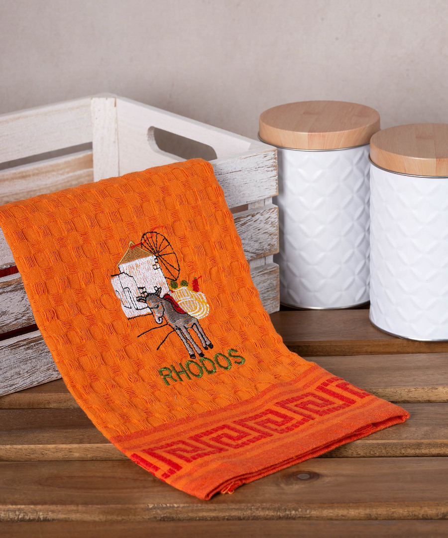 Σετ 12 τεμαχίων ποτηρόπανα γκοφρέ (50cm x 70cm) πορτοκαλί γαίδαρος RHODES