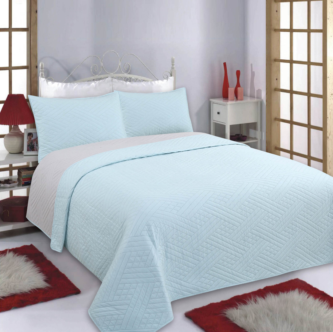 ΚΟΥΒΕΡΛΙ σετ (240cm x 260cm + 2 x 50cm x 70cm) DIAMOND σιέλ/ανοιχτό γκρί